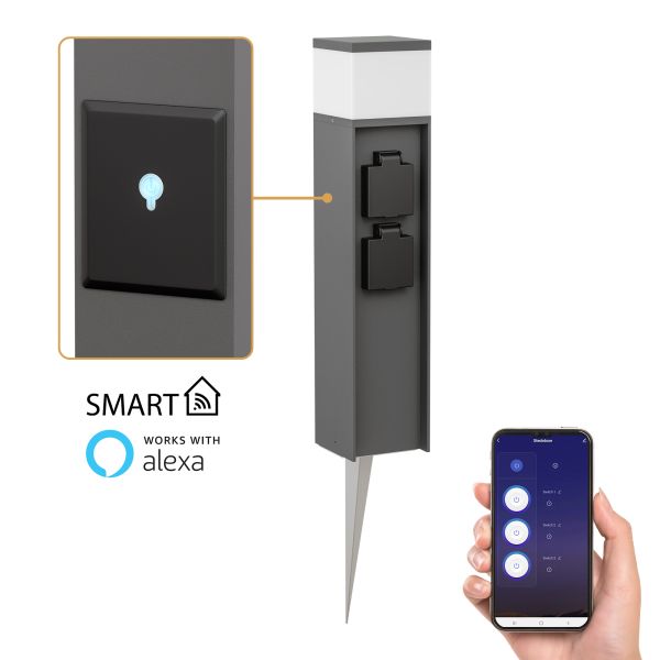 Pollerleuchte POMI mit Erdspieß für außen, Smart Home, 2 Steckdosen (Mit Kabel, Farbe, Leuchtmittel wählbar) (Farbe, Mit Kabel, Leuchtmittel wählbar) Hotsell