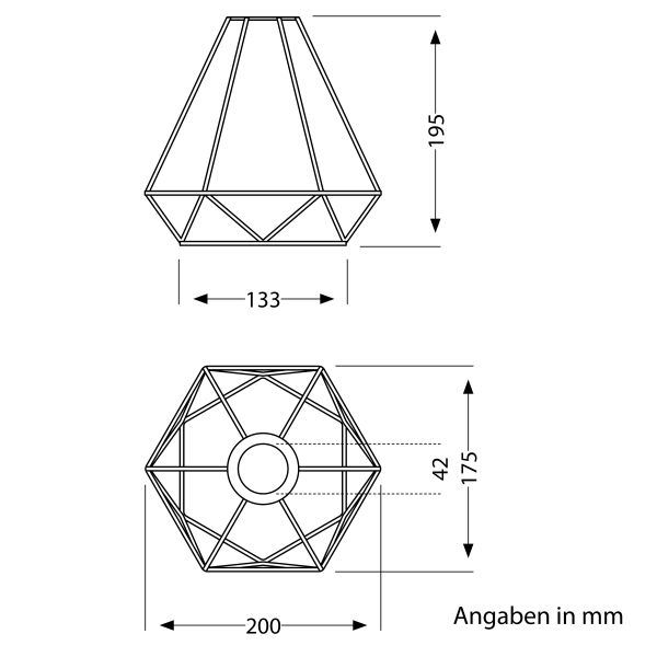 Käfig Lampenschirm mit Hanfseil, Diamant, schwarz, 200mm Ø Großer Ausverkauf