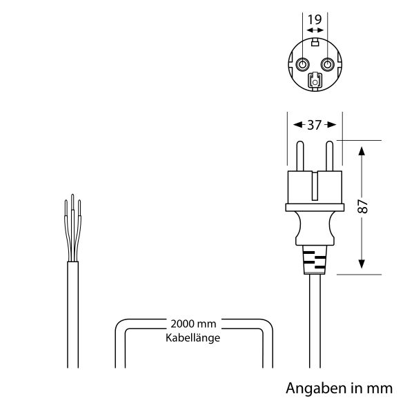Schukostecker Typ F mit Außenkabel, 2m, schwarz , 3 x 1,5 mm² Online Shopping