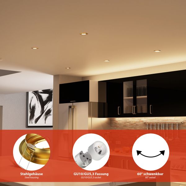 Deckeneinbaurahmen FABI, rund, schwenkbar, gold glänzend Blitzangebot