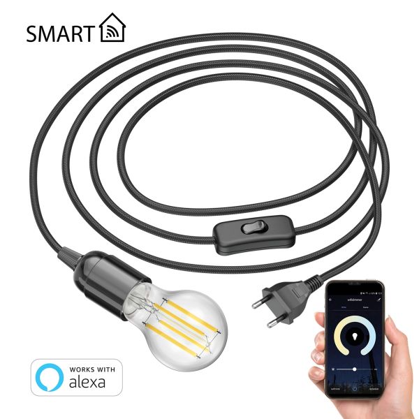 3m Textilkabel LEHA Stecker, Schalter, Smart Home (Farbe, Leuchtmittel wählbar)