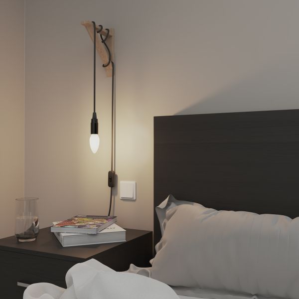 3m Textilkabel LEHA mit Stecker, Schalter, schwarz (Leuchtmittel wählbar) Günstiger Verkauf