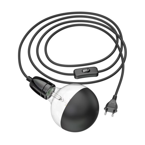 3m Textilkabel LEHA II mit Stecker, Schalter, 3m, Globe Leuchtmittel (Farbe, Leuchtmittel wählbar)