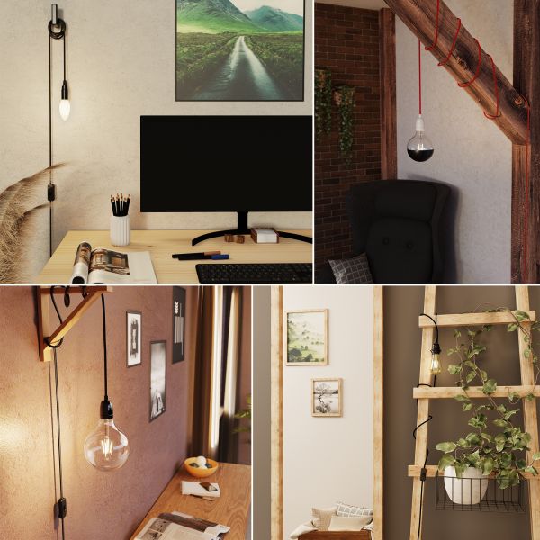 3m Textilkabel LEHA II mit Stecker, Schalter, 3m (Farbe, Leuchtmittel wählbar) Limitierter Zeitrabatt