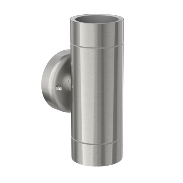 Wandleuchte WEDO für außen, chrom matt, Edelstahl, IP44, zweiflammig, Up & Downlight (Leuchtmittel, Farbe wählbar)