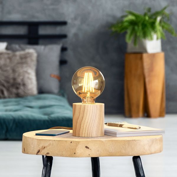 Tischlampe HITO, E27 Fassung, Holz massiv, rund (Leuchtmittel wählbar) Exklusivangebot