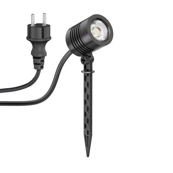 Kleiner LED Gartenstrahler mit Erdspieß TARL für außen, IP65, Stecker, schwarz, 4,3 W (Lichtfarbe wählbar)