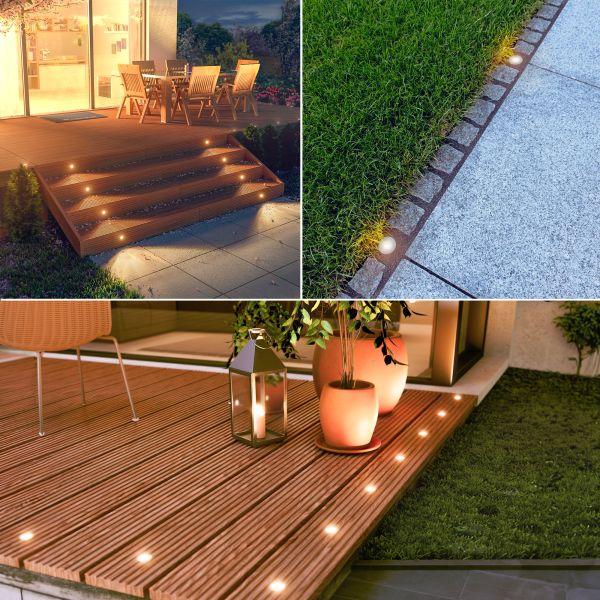 LED Bodeneinbauleuchte GLOX für außen, IP67, aluminium, rund, 33mm Ø (Lichtfarbe, Set wählbar) Valentinstagsangebot