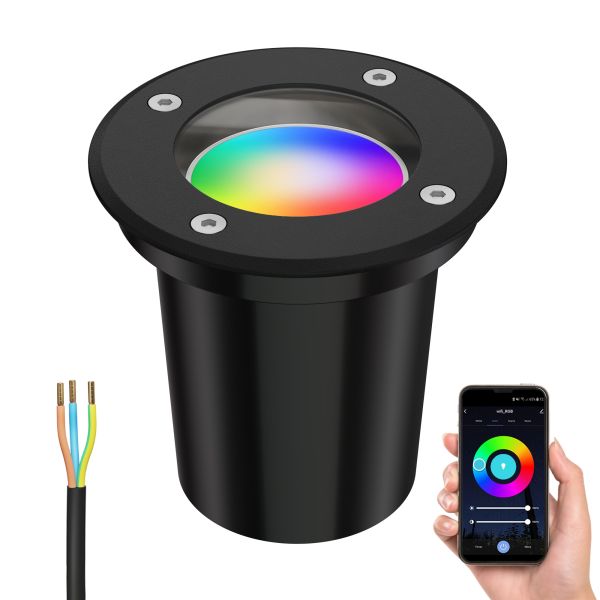Bodeneinbauleuchte BOLI, rund, IP67, 108mm Ø inkl. Smart Home RGBW GU10 LED Lampe, 5,41W, 473lm (Farbe wählbar)