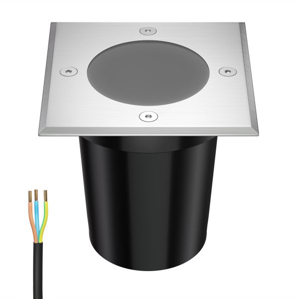 Bodeneinbauleuchte RELI für außen, IP67, edelstahl, eckig, gefrostet,11 x 11cm (Farbe, Leuchtmittel wählbar)