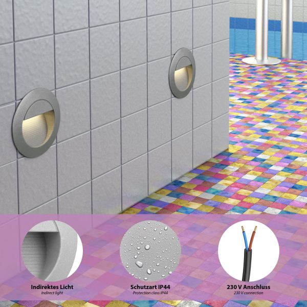 LED Treppenlicht/Wandeinbauleuchte für innen und außen, Downlight, rund, grau, 125mm Ø, warmweiß Wochenangebot