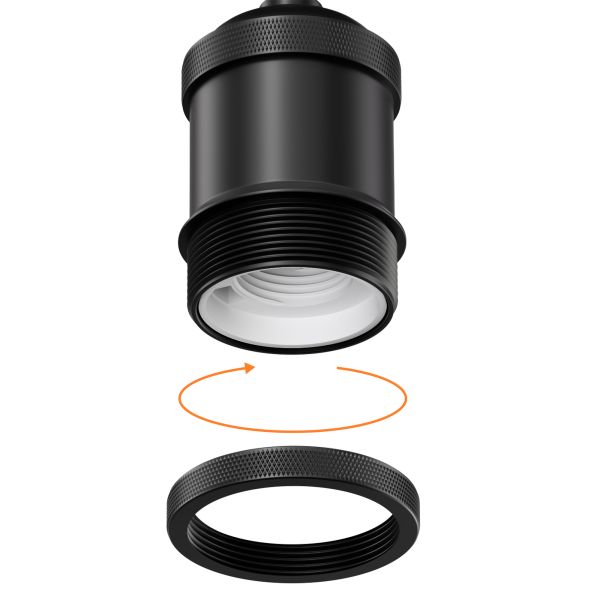 3m Textilkabel RETRA, Vintage, schwarz, E27 Fassung, Stecker, Schalter, Käfig-Schirm, schwarz mit Hanf, 155mm Ø Vierteljährliche Förderung