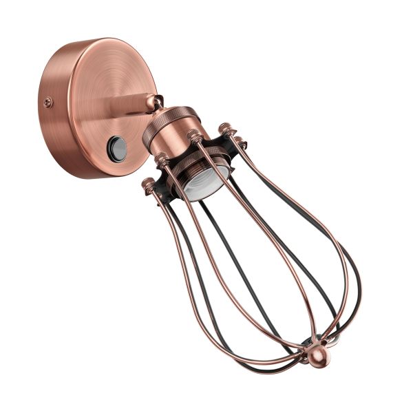 Wandleuchte RETRA, Schalter, rund, E27 Fassung, Käfig-Schirm (Farbe wählbar)