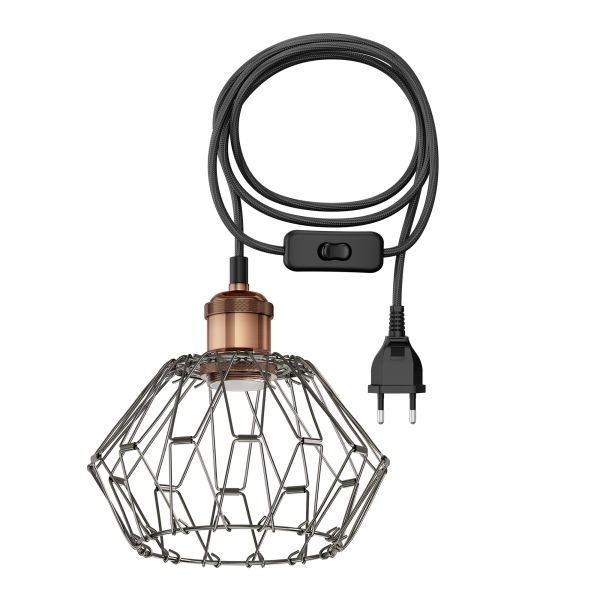 3m Textilkabel RETRA, Vintage, Stecker, Schalter, Käfig-Schirm faltbar (Farbe wählbar)