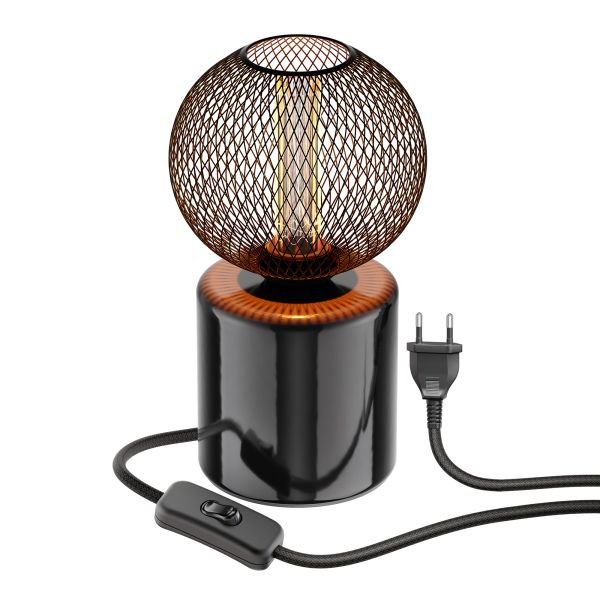 Tischlampe TIPO Porzellan, Stecker, Schalter, schwarz, inkl. E27 LED, G120, extra warmweiß, 4W, 220lm