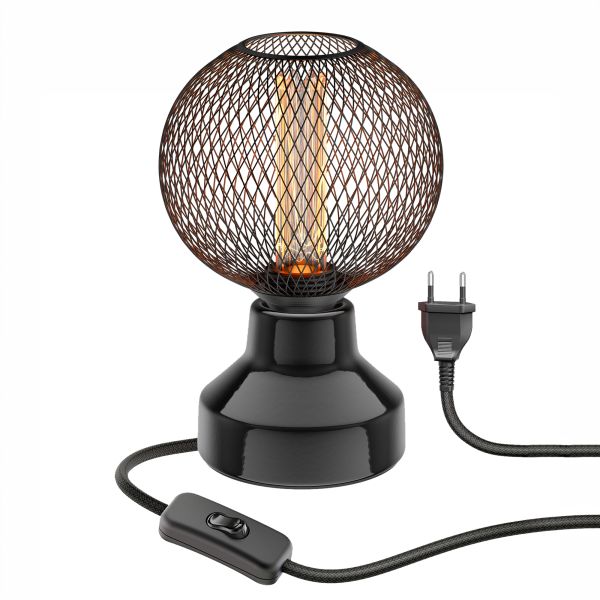 Porzellan Tischlampe TIX, Stecker, Schalter, schwarz, inkl. E27 LED, G120, extra warmweiß, 4W, 220lm