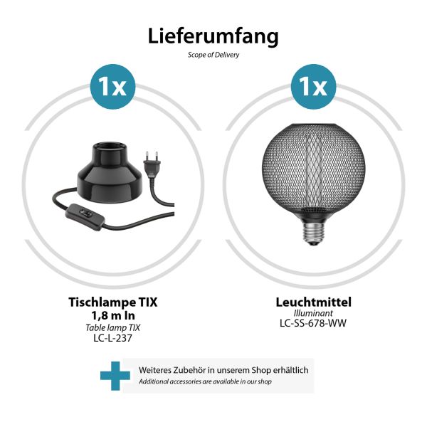 Porzellan Tischlampe TIX, Stecker, Schalter, schwarz, inkl. E27 LED, G120, extra warmweiß, 4W, 220lm Meist gekauft