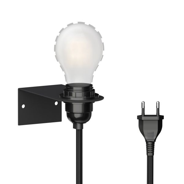 Wandleuchte mit LEKA Textilkabel E27, 3m (Farbe wählbar)