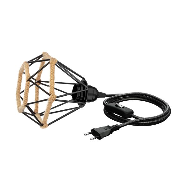 Käfig-Leuchte, Hanf, 155mm Ø, Textilkabel LEKA, Stecker, Schalter und E27 Fassung, 3m (Farbe wählbar)