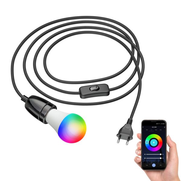 3m Textilkabel LEHA II mit Stecker, Schalter, 3m, Smart Home (Farbe wählbar)