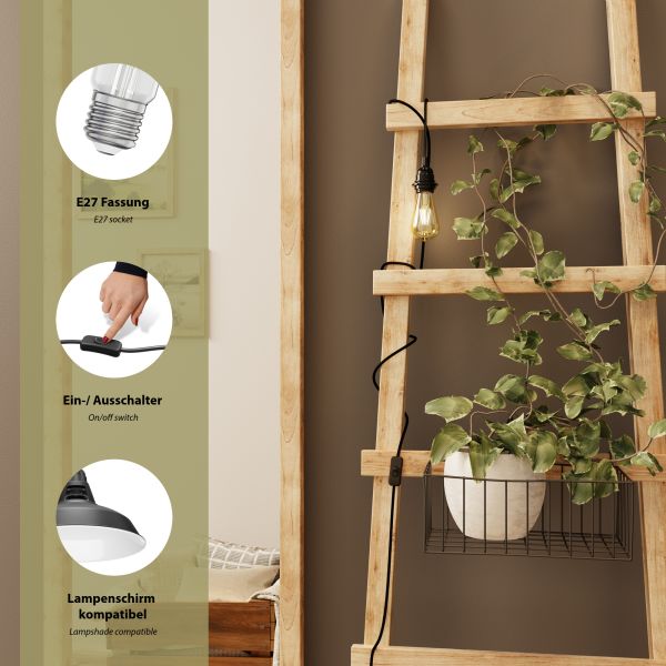 Kabel LEKA mit Stecker, Schalter und E27 Fassung, schwarz, 3m, inkl. Smart Home RGBW LED Lampe, 8,89W, 892lm Preisnachlass