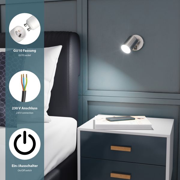 Wandspot WAIKA, einflammig, mit Schalter, GU10, chrom matt, inkl. Smart Home RGBW GU10 LED Lampe, 5,41W, 473lm Saisonschlussverkauf