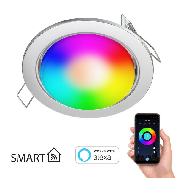 Einbaustrahler Zobe flach rund + smarte LED-Lampe Alexa, dimmbar, Farbtemperatur steuerbar, 107mm Ø Loch 90mm Ø (Farbe, Leuchtmittel wählbar) Einbaustrahler Zobe flach rund + smarte LED-Lampe Alexa, dimmbar, Farbtemperatur steuerbar, 107mm Ø Loch 90mm Ø (Farbe, Leuchtmittel wählbar)