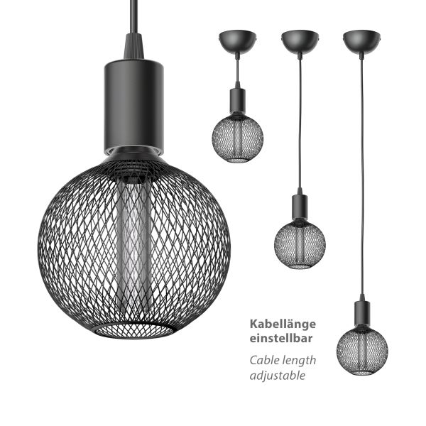 Pendelleuchte / Hängelampe DORI, schwarz matt, inkl. E27 LED, G120, extra warmweiß, 4W, 220lm Jubiläumsangebot