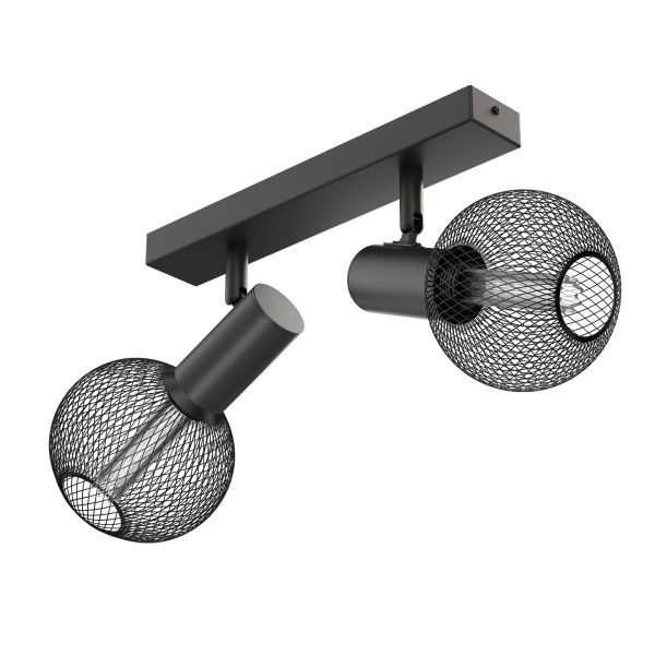 Vintage Decken-Leuchte FARE, Retro, schwarz, schwenkbar, 2-flammig, inkl. E27 LEDs, G120, extra warmweiß, je 4W, 220lm Lagerräumung