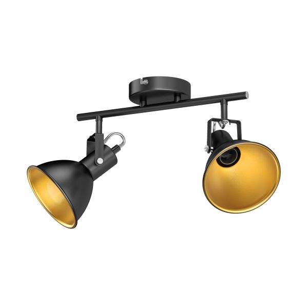 Decken-Leuchte RISI, zweiflammig, schwarz-gold, Metall (Leuchtmittel wählbar)