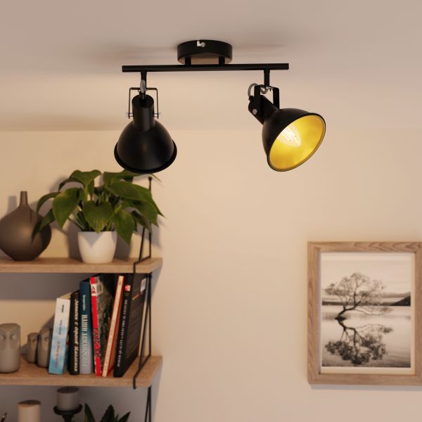 Decken-Leuchte RISI, zweiflammig, schwarz-gold, Metall (Leuchtmittel wählbar) Online Outlet