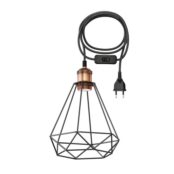 Textilkabel RETRA, Vintage, 3m, mit Käfig-Schirm groß (Farbe, Leuchtmittel wählbar)