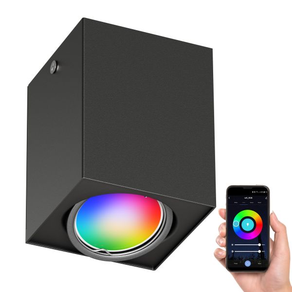 Deckenleuchte DEJO, 8 x 8cm + GU10 Smart Home RGBW LED 473lm (Farbe wählbar)