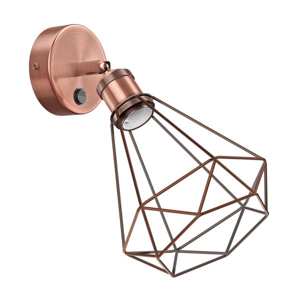 Wandleuchte RETRA, Schalter, rund, E27 Fassung, Käfig-Schirm (Farbe wählbar)