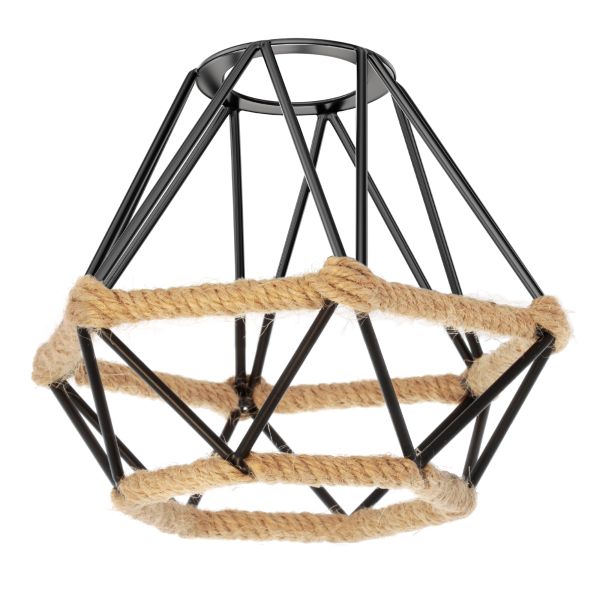 Vintage E27 Deckenleuchte RETRA, schwarz, Käfig-Schirm, schwarz mit Hanf, 155mm Ø Neueste Stile