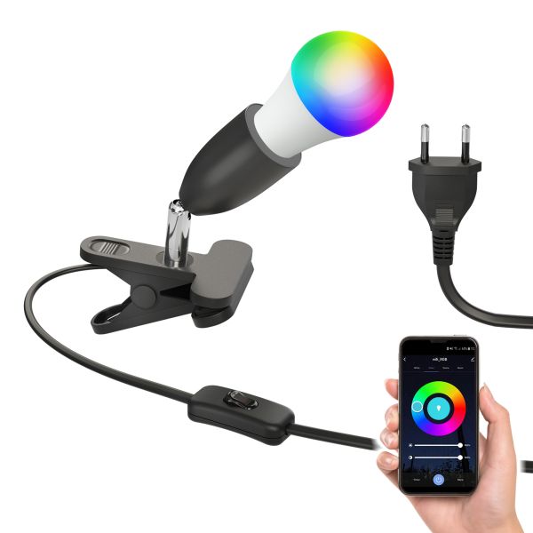 E27 Klemmleuchte LIK, inkl. Smart Home RGBW LED Lampe, 8,89W, 892lm (Farbe wählbar)