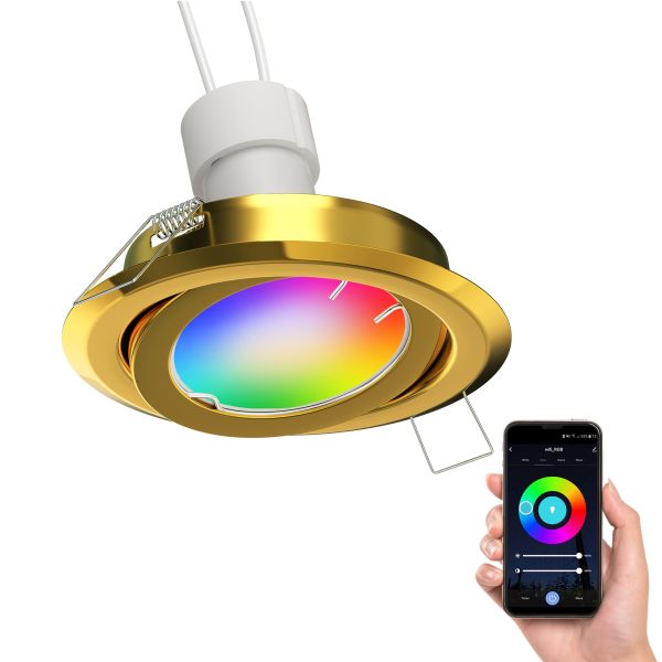 Deckeneinbaurahmen FABI, rund, schwenkbar, gold glänzend (GU10/MR16/GU5,3/50mm), PAR16, warmweiß - weiß, 5,41W, 473lm, 103°, Smart, WLAN, Alexa Deckeneinbaurahmen FABI, rund, schwenkbar, gold glänzend (GU10/MR16/GU5,3/50mm), PAR16, warmweiß - weiß, 5,41W, 473lm, 103°, Smart, WLAN, Alexa