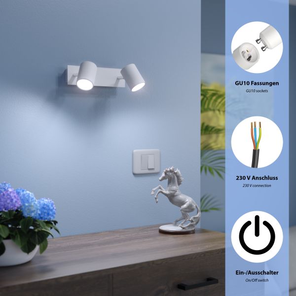 Wandspot WAIKA, zweiflammig, mit Schalter, weiß matt, inkl. Smart Home RGBW GU10 LED Lampen je 473lm Online