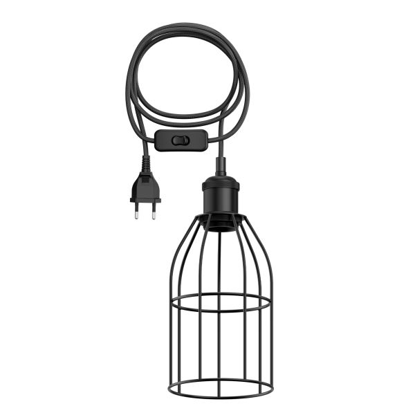 Käfig-Leuchte, 122mm Ø, Textilkabel RETRA, Stecker, Schalter und E27 Fassung, 3m (Farbe wählbar)