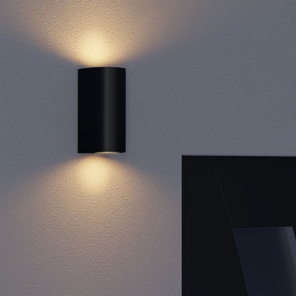 Wandleuchte ALSE für außen, Aluminium, IP54, zweiflammig, rund, GU10 Up & Downlight (Farbe, Leuchtmittel wählbar) Limitierter Zeitrabatt