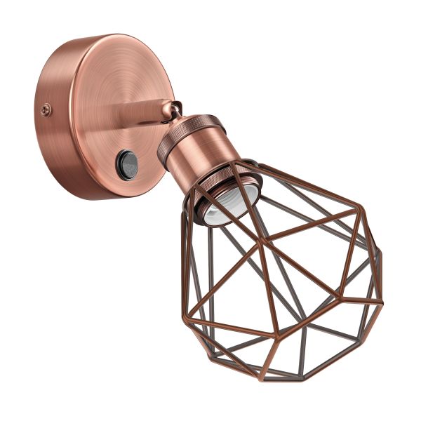 Wandleuchte RETRA, Schalter, rund, E27 Fassung, Käfig-Schirm (Farbe, Leuchtmittel wählbar)