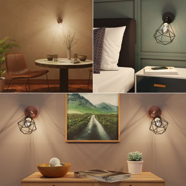 Wandleuchte RETRA, Schalter, rund, E27 Fassung, Käfig-Schirm (Farbe, Leuchtmittel wählbar) Jubiläumsangebot