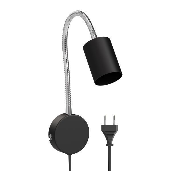 Leselampe / Wandleuchte WAIKA, Schwanenhals, Schalter, Stecker (Farbe, Leuchtmittel wählbar)