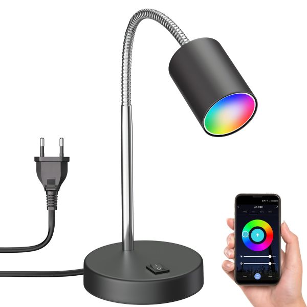 Tischleuchte WAIKA mit Schwanenhals und Schalter, inkl. Smart Home RGBW GU10 LED Lampe, 5,41W, 473lm (Farbe wählbar)