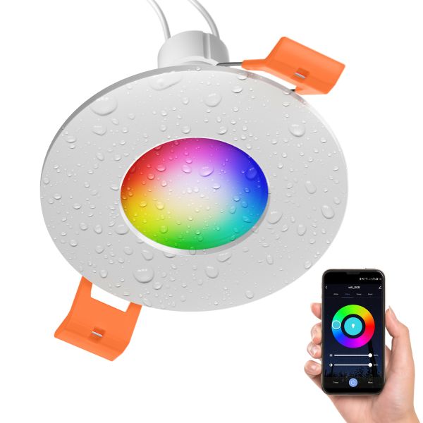 Bad-Deckeneinbaurahmen ERID, Feuchtraum, Badezimmer, IP44, rund, warmweiß - weiß, matt, 5,41W, 473lm, Smart Home, WLAN, Alexa (Farbe wählbar)