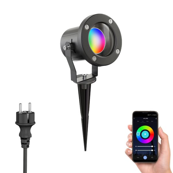 Gartenstrahler mit Erdspieß MIBU für außen, Edelstahl, inkl. Smart Home RGBW GU10 LED Lampe, 5,41W, 473lm (Farbe wählbar) Gartenstrahler mit Erdspieß MIBU für außen, Edelstahl, inkl. Smart Home RGBW GU10 LED Lampe, 5,41W, 473lm (Farbe wählbar)