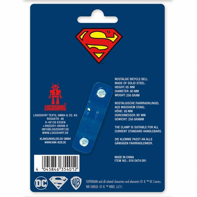 Logoshirt Superman - Logo - DC Comics - Fahrradklingel Retro - groß - Ø 80 mm - blau Black Friday Preise