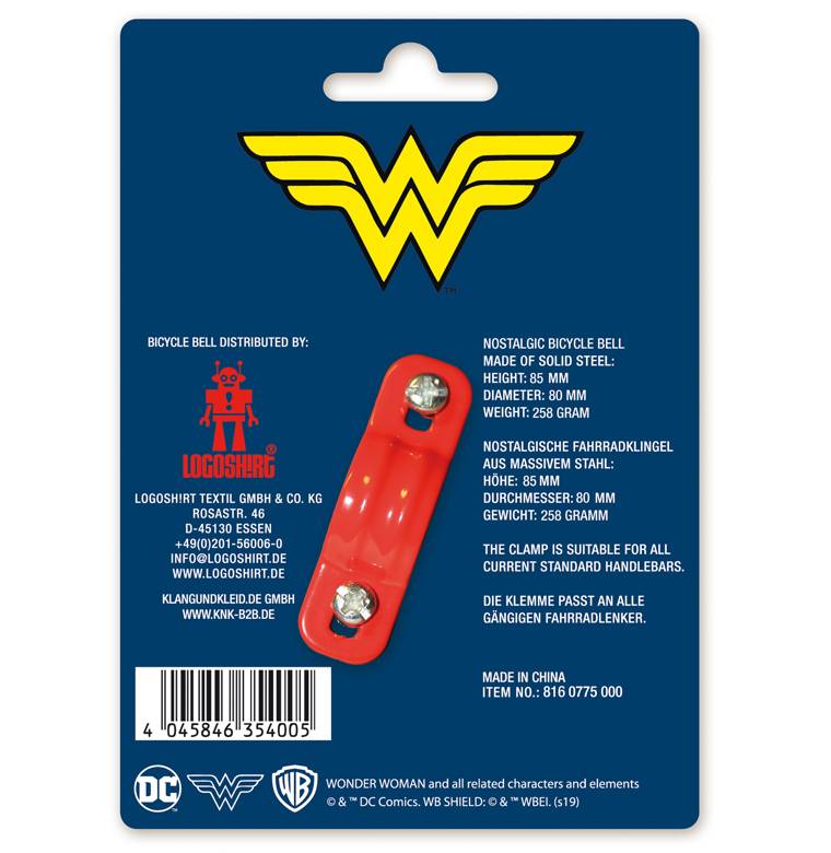 Logoshirt Wonder Woman - Logo - DC Comics - Fahrradklingel Retro - groß - Ø 80 mm - rot Im Verkauf