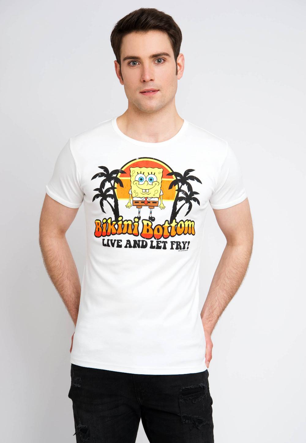 Logoshirt Spongebob - Bikini Bottom - Live And Let Fry - T-Shirt Print - Herren Lagerräumung