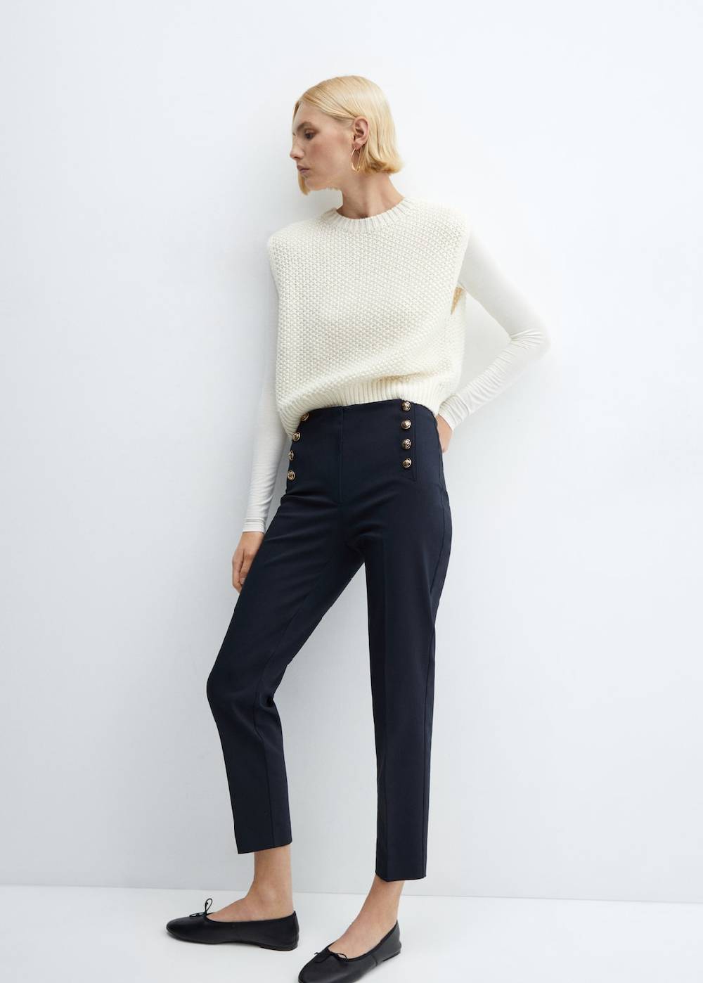 Mango Crop-Hose mit Knöpfen Tiefpreis